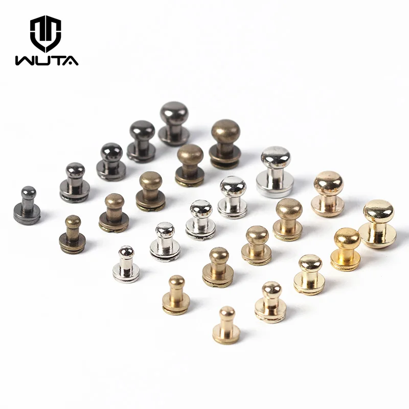 WUTA 20pcs Solid Brass Chicago Screws Round Head Button Stud Slotted Screws Nail Rivet Leather Rivets Craft Belt for DIY Leather