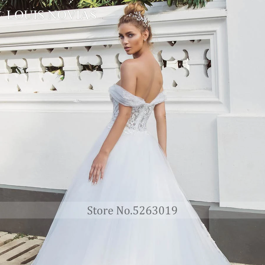 Louis Novias Elegante di Tulle Dell'innamorato Sexy Backless Del Merletto di Sogno di Lusso Treno Abito Da Sposa Romantico Abito Da Sposa Su Misura Made