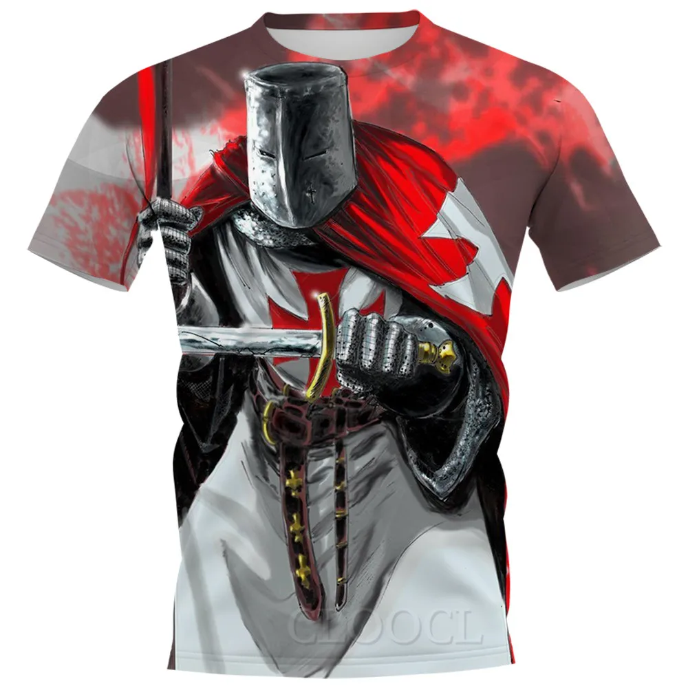 HX Knights Temple T-shirts 3D printed  Men Pullovers Tops Casual Polyester Tees Harajuku T-shirt S-7XL Men Clothing