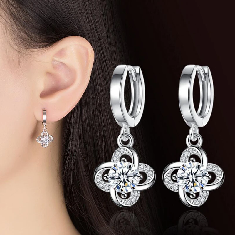 925 Sterling Silver Drop Earrings For Women Zirconia Forever Twist Flower Charming Earrings oorbellen brincos S-E425