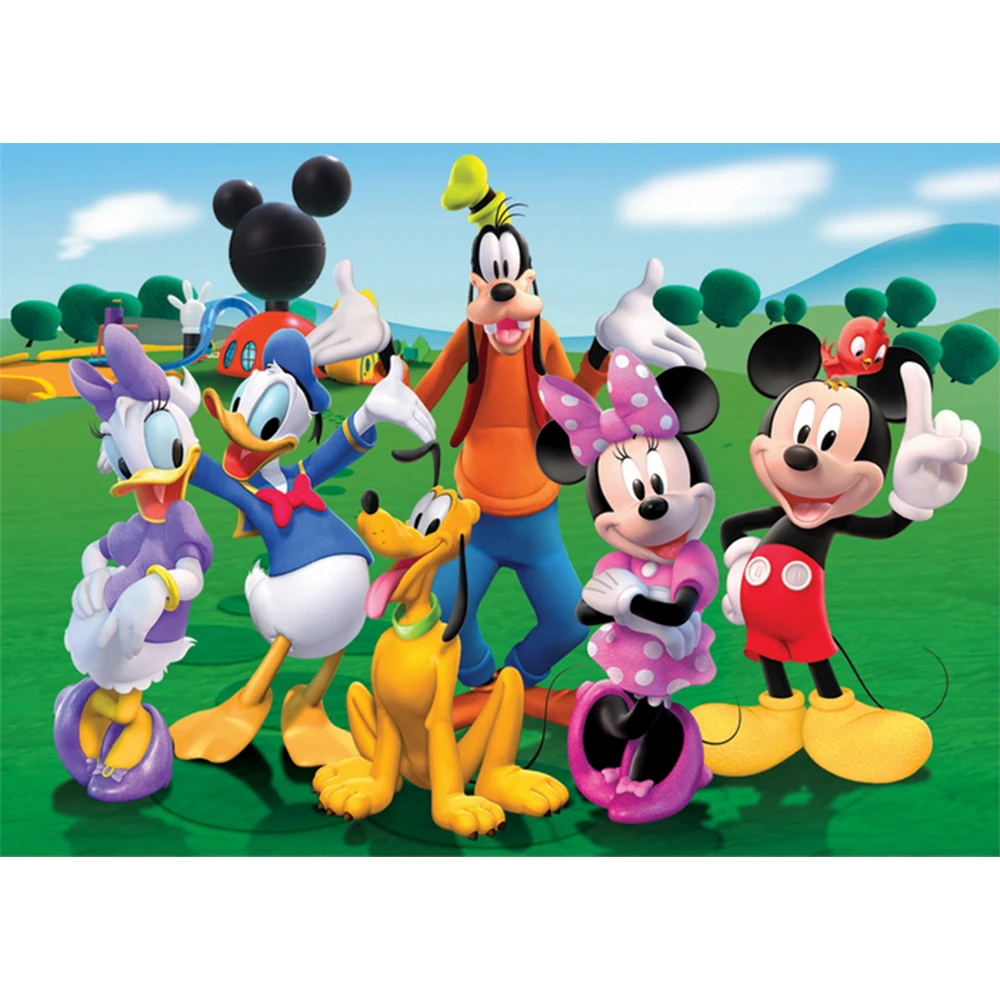 Disney Cartoon Mickey Minnie Mouse Donald Duck Happy Birthday Backgrounds Decors Vinyl Cloth Party Backdrops Baby Shower Banner