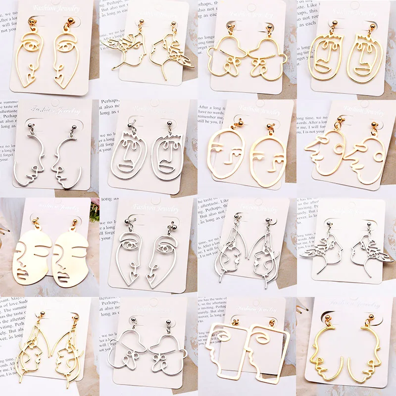 New Punk Style Face Drop Earrings For Women Retro Abstract Hollow Statement Hand Metal Fashion Dangle Earring Jewelry Wholesale