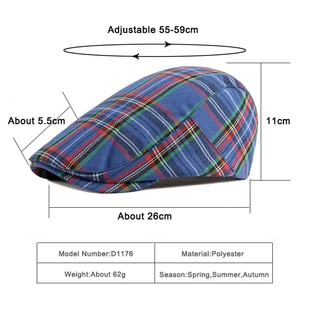 Fashion Fine Stripe Lattice Berets Hat Women Men Spring Summer Plaid Visors Red Green Blue Duckbill Herringbone Flat Cap Unisex