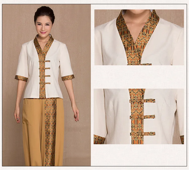2023 frühling/Herbst Neue Thai Massage Uniform Polyester Top + Hosen Set Schönheit Club Arbeitskleidung Gesundheit Salon Uniform – Detail 4