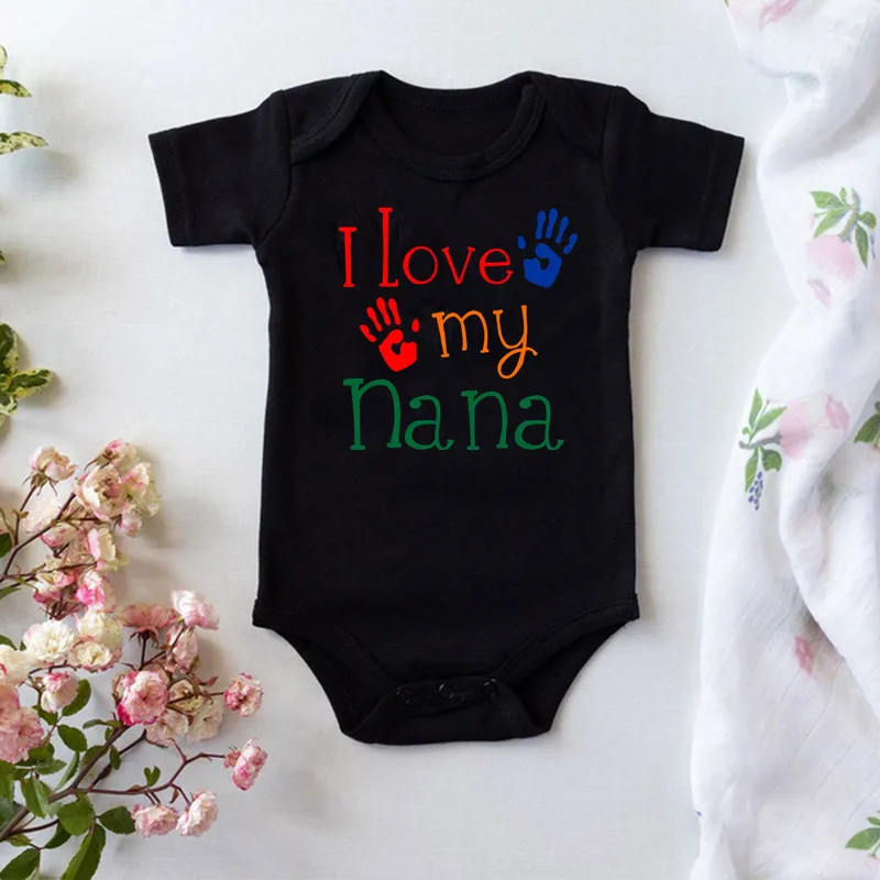 2021 New Baby Clothes I Love My Nana Newborn Boy Girl Romper Black Cotton Short Sleeve Baby Bodysuit Cute Baby Girl Outfit