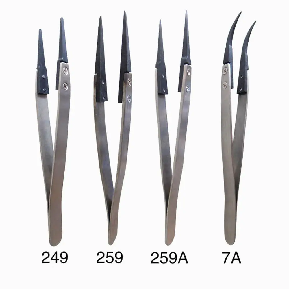 1pcs High Quality ESD Anti-Static Tweezers With Replaceable Tips Full Stainless Steel Body Carbon Fiber Conductive Plastic