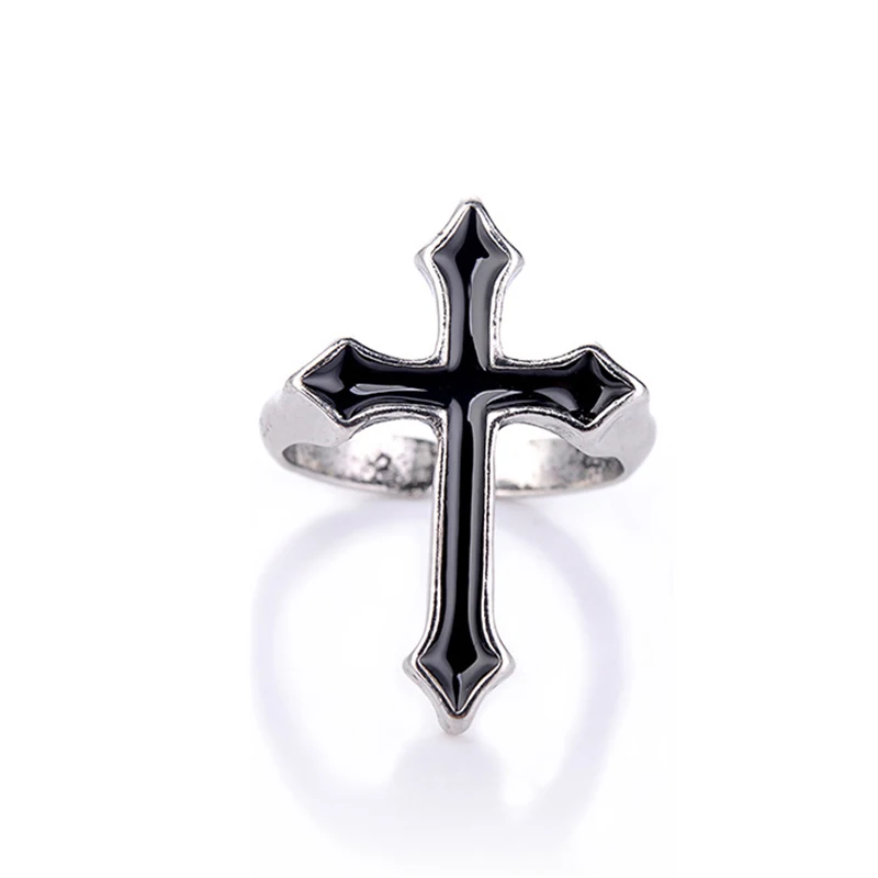 Retro Black Big Cross Open Ring For Women Party Jewelry Men Trendy Gothic Metal Color Finger Ring Anillo Jewelry gift