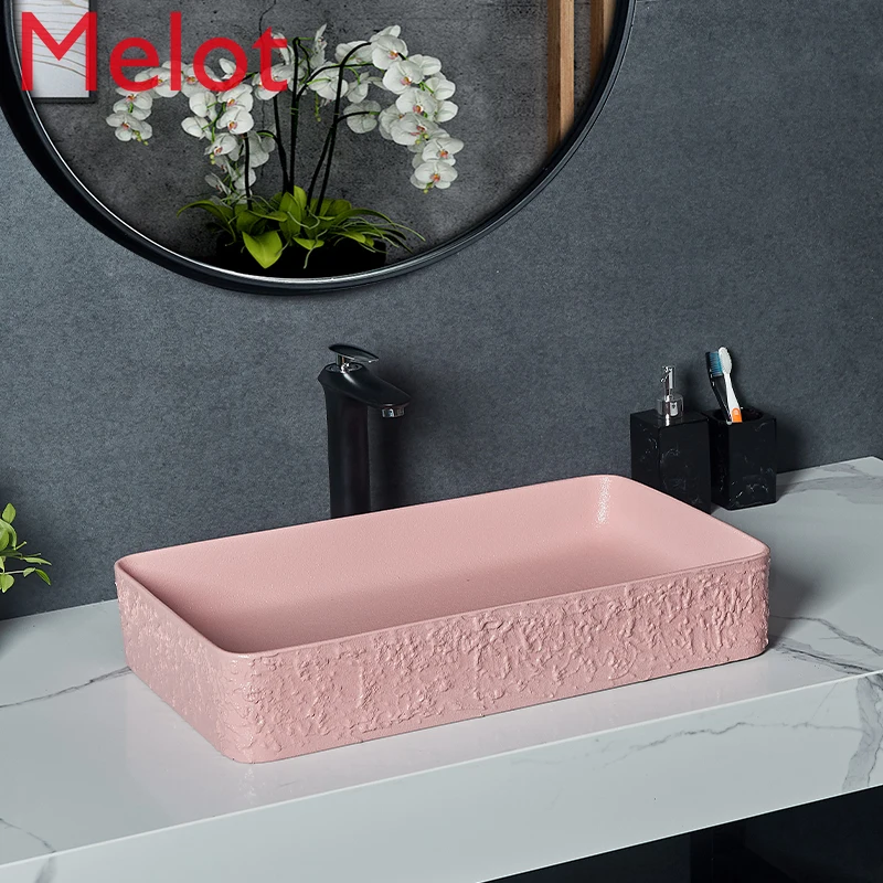 Nordic Affordable Luxury Stone Powder Table Basin Square Ceramic Basin Pool Household Washbasin Single Basin Art Basin