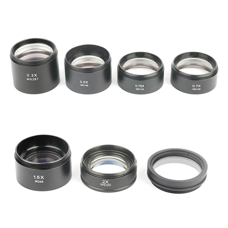 

WD 0.3X 0.5X 0.7X 0.75X 1X 2X Optical Trinocular Stereo Microscope Auxiliary Objective Lens Mounting Thread 48mm Barlow Lenses