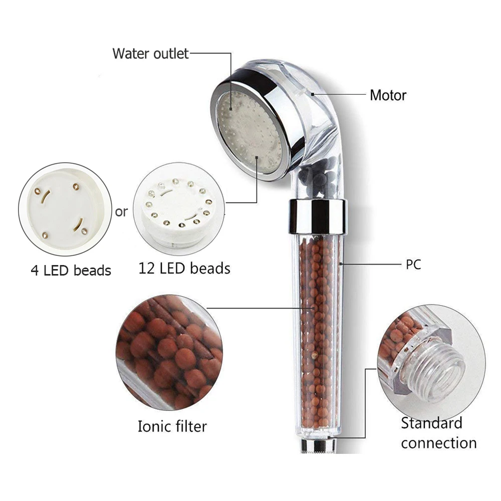 Bathroom 3/7 Color Changing Led Shower Head High Pressure Water Saving Sensor Negative Ion Filter Shower Head Nozzle