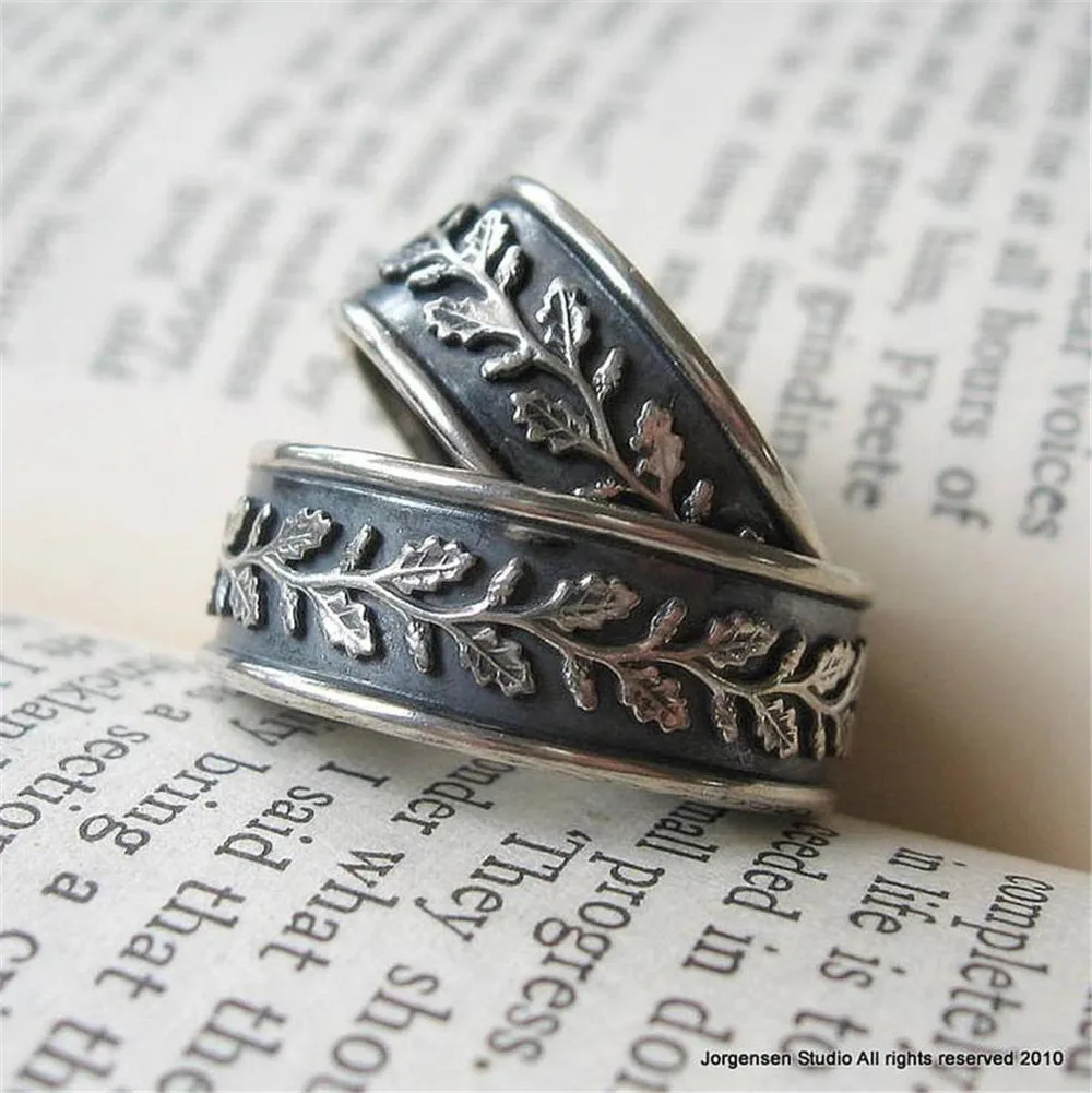 Vintage Carved Leaf Branches Pattern Ring For Women Antique Silver Color Bohemian Retro Accessories Wedding Band JewelryGift