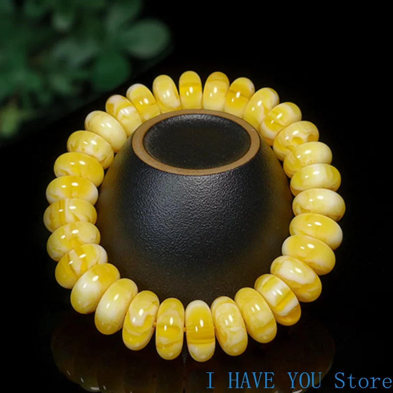 Natural Amber Stone Balinese Beeswax Bracelet Amber Bracelet Cake Chicken Oil Gold Beads Wheel Abacus Beads Exotic Ornaments