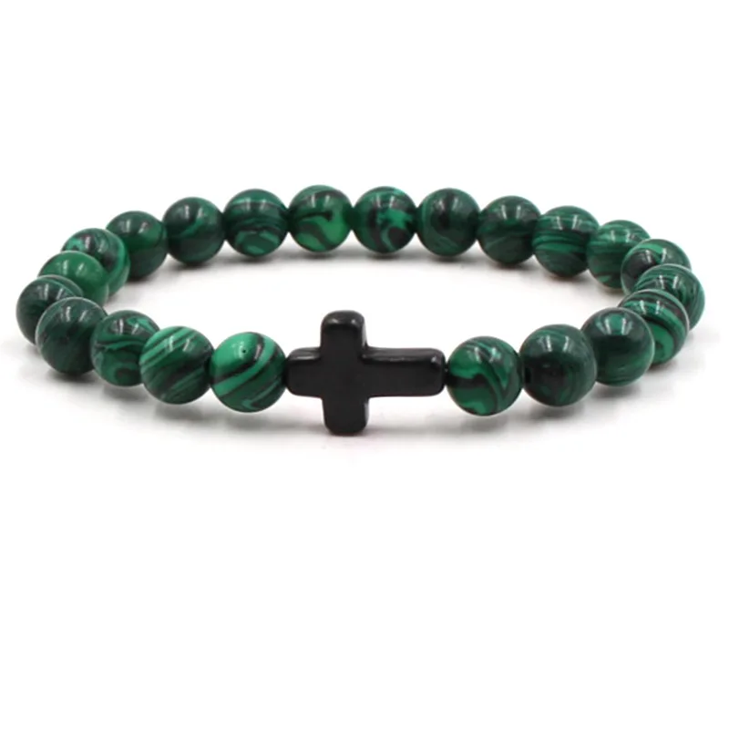 Charm Green Stone Beads 8 Style Bracelet Cross Bracelets For Women And Men Trendy Jewelry Elegant Pulseras Handmade Elegant Gift
