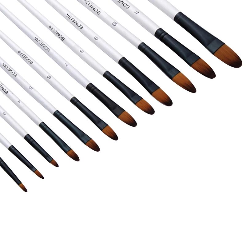 12Pcs Paint Brush Set Filbert Golden Nylon Bristle Professional Brush for Watercolor Acrylic, Gouache, Oil and Facepaint