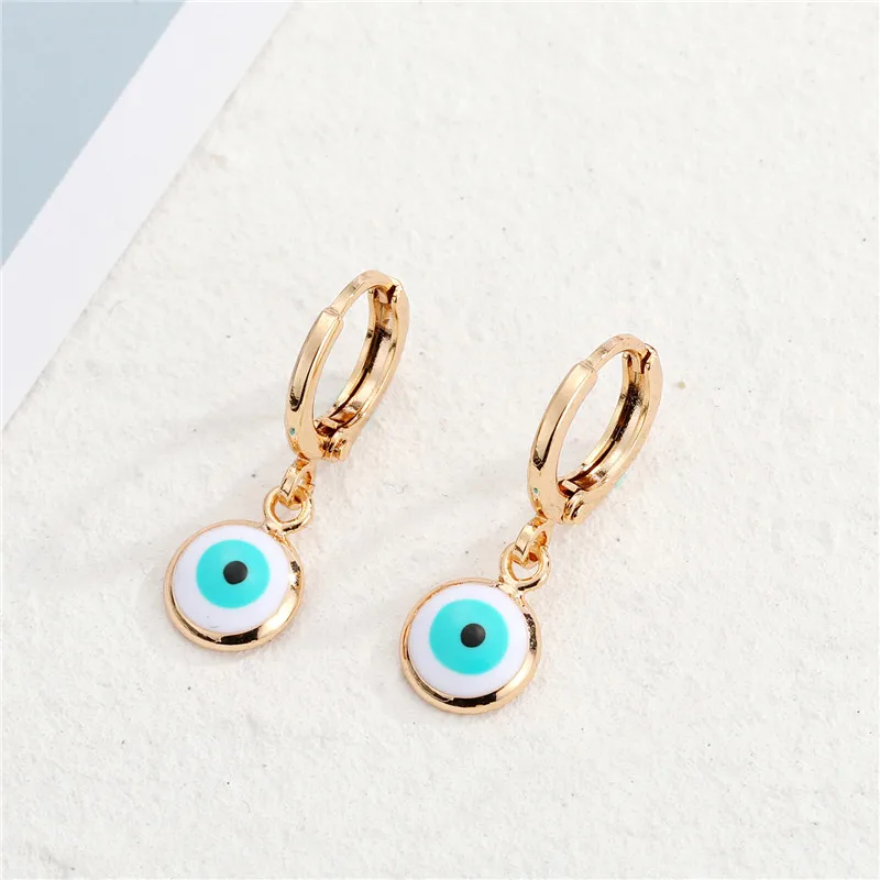 1Pair Lucky Turkish Evil Eye Small Hoop Earrings For Women Vintage Colorful Round Eye Copper Circle Ear Stud Female Jewelry E698