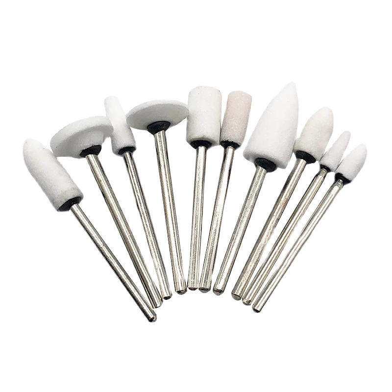 10Pcs Dental Mounted Stone Grinders Gravel Burs 2.35mm Green Pink ​White Stone For Contouring And Shaping Porcelain Metal Shaft