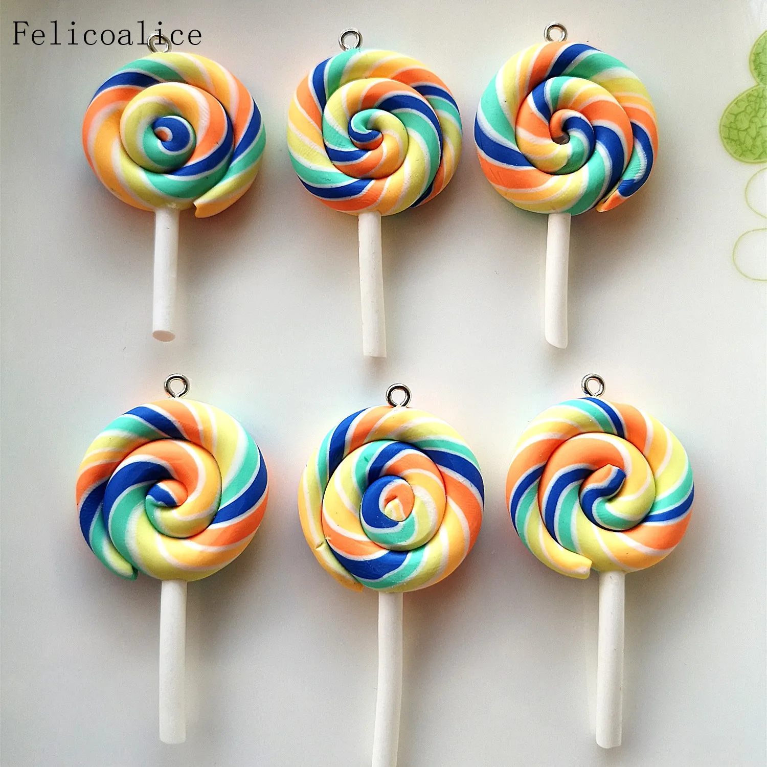 8 stücke Nette Spirale Regenbogen Polymer Clay Cabochon Schönheit Kawaii Lollipop Candy Charms Flatback Anhänger Für DIY Telefon Dekoration – Detail 8
