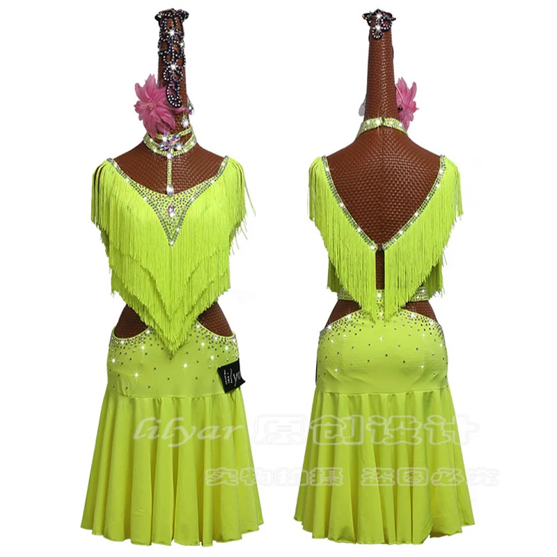 

Latin Dance Dress Latin Skirt Competition Dress Costumes Performing Dress Practice Skirt Customize Adult Kids Lady Tassel Dress