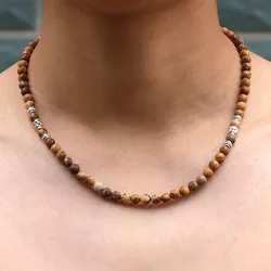 Fashion Mens Skull Necklace 6mm Natural Stone Colar Leisure Accessories 19 Inch Long Collar Gift For Him Tiger Eyes Ожерелье