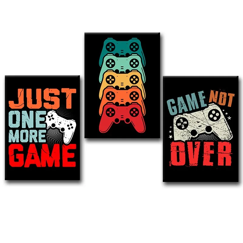 Game Poster Just One More Game Quotes Wall Art Canvas Paintings Gamepad Pictures for Children Play Room Decoration Frameless