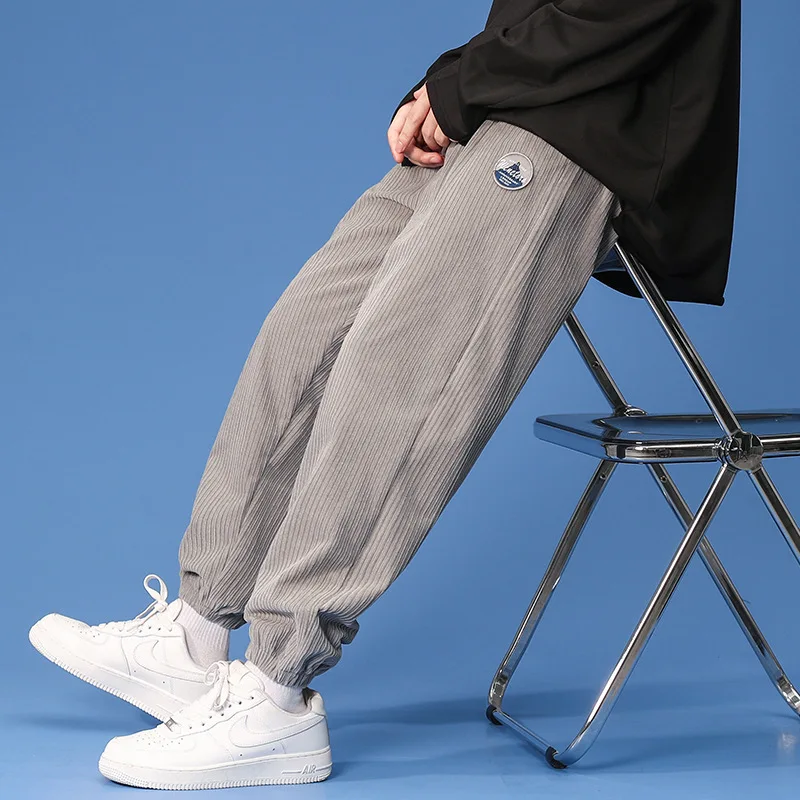 

ICCLEK Pants Men's Fall 2021 New Loose Straight Casual Sports Men's Pants Drawstring Men's Pants Streetwear Men Pleated Pants