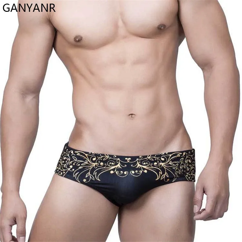 GANYANR Swimming Trunks Men Shorts Gay Swimwear Swim Suit Briefs Sexy Brief Sunga Swimsuit Bikini Pool Beach Pouch Low Rise Surf