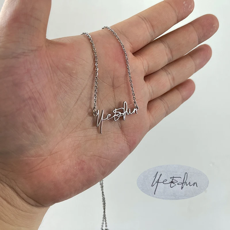 Customized Signature Personalized Handwriting Name Necklace Gold Color Stainless Steel Necklace Nameplate Pendant Choker Jewelry