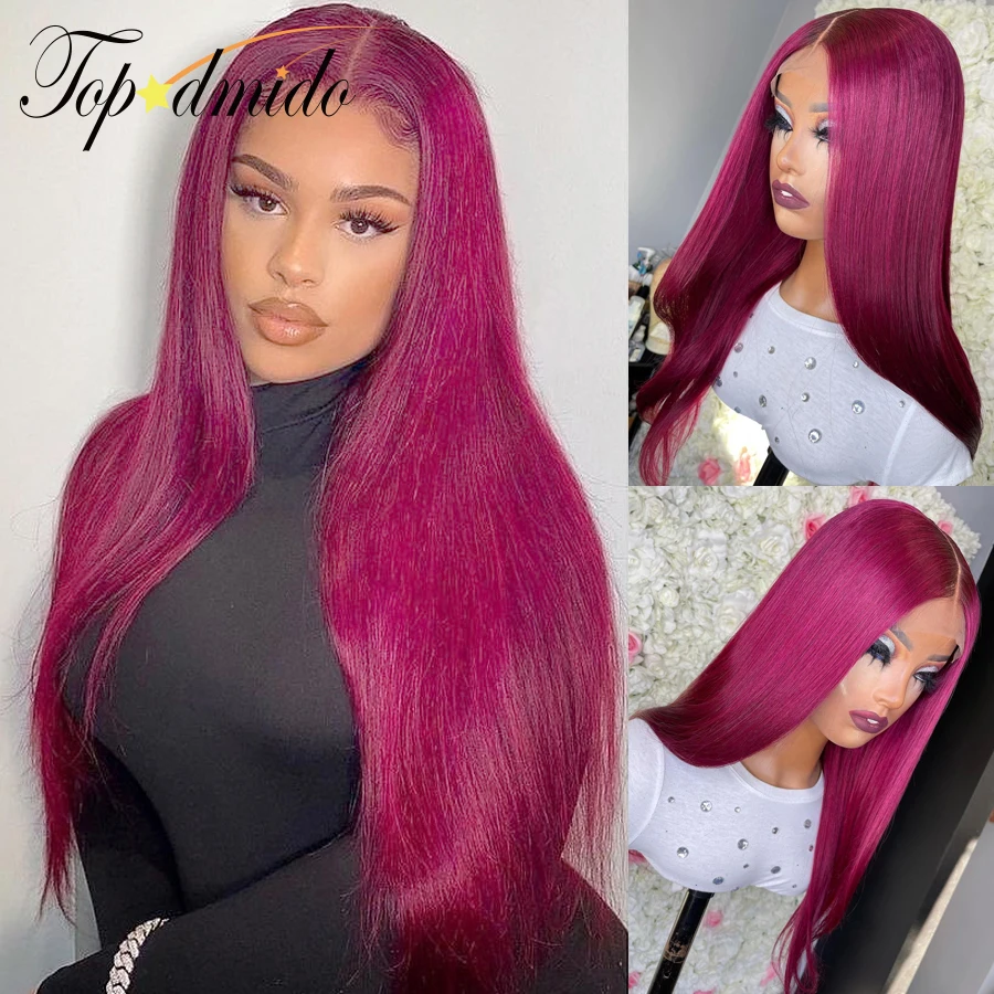 Topodmido Rose Pink Color 13x4 Transparent Lace Front Wigs with Baby Hair 13x6 Straight Human Hair Wig Brazilian Remy Hair Wigs