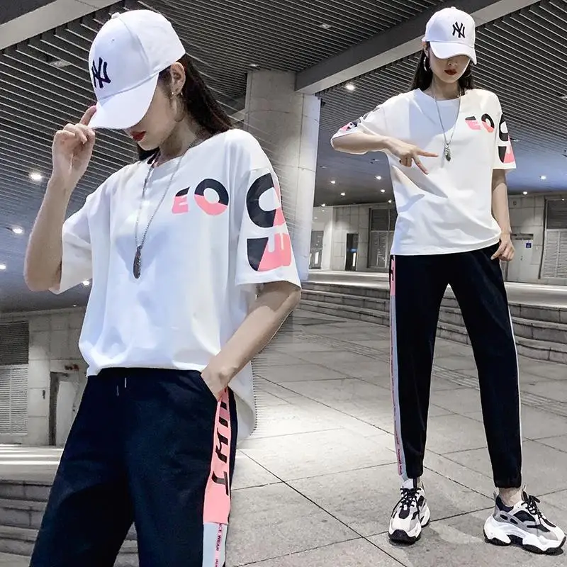 2020 Sports Suite Women's Summer Loose Casual Two-Piece Sweatsuit Black White Pink Outfits Club Outfits Two Piece Shorts Set