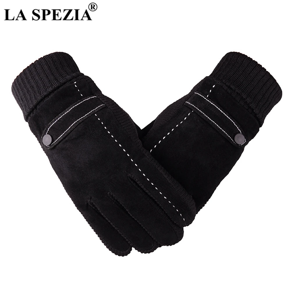 LA SPEZIA Mens Leather Gloves Pigskin Winter Gloves Black Brown Warm Thick Driving Men\'s Gloves Guantes