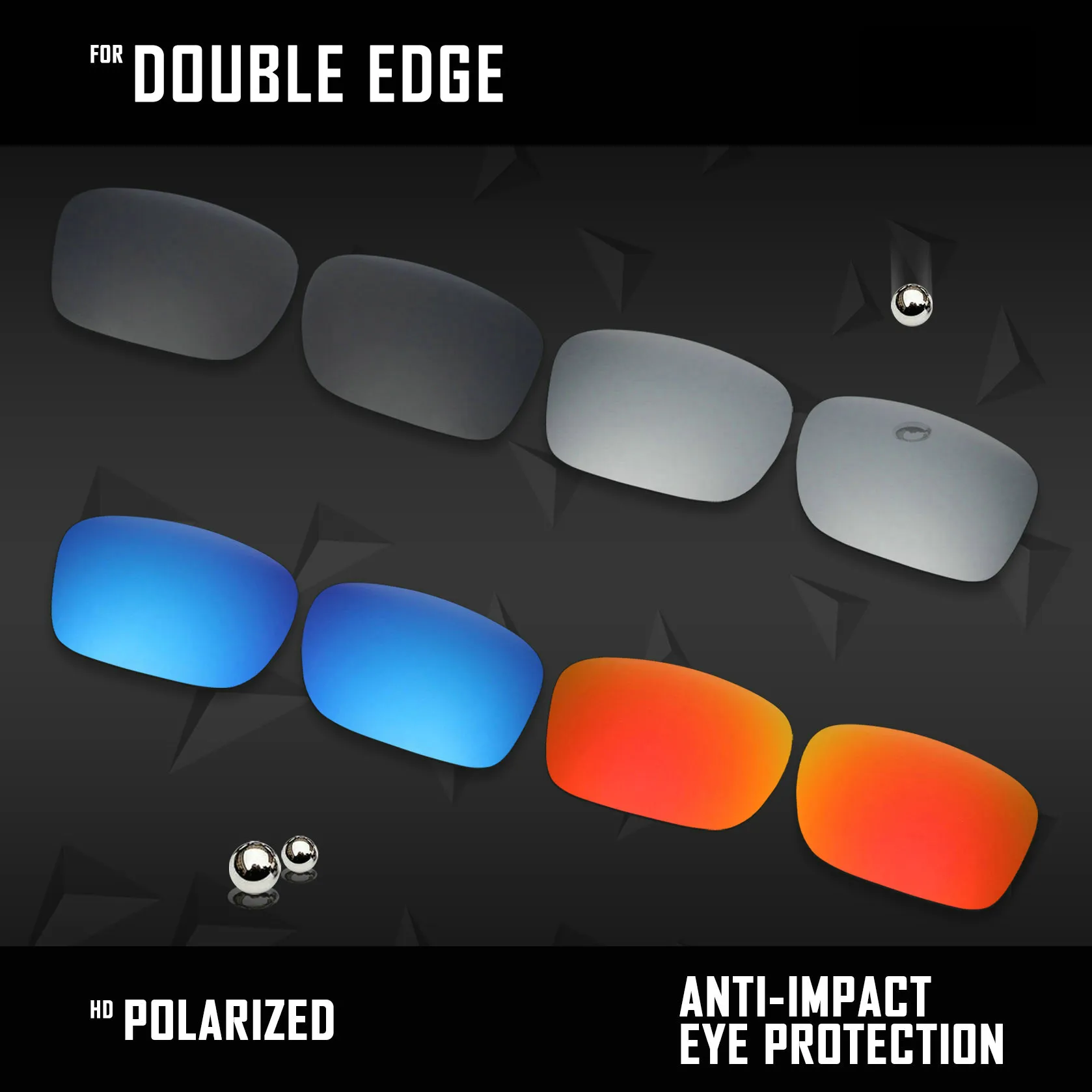 

OOWLIT 4 Pairs Polarized Sunglasses Replacement Lenses for Oakley Double Edge OO9380-Black & Silver & Ice Blue & Fire Red