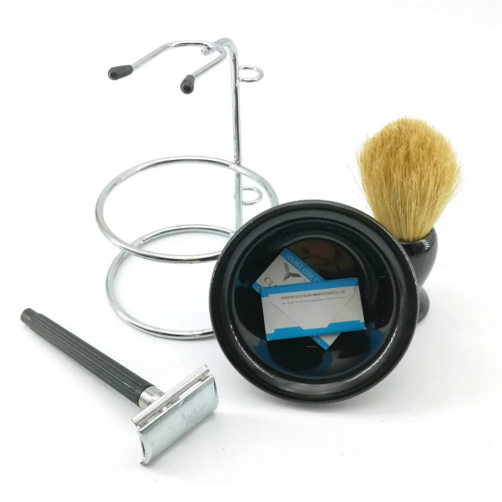 Kit da barba per uomo con ciotola da barba e Set di pennelli per uomo supporto per rasoio di sicurezza per la pulizia della barba facciale