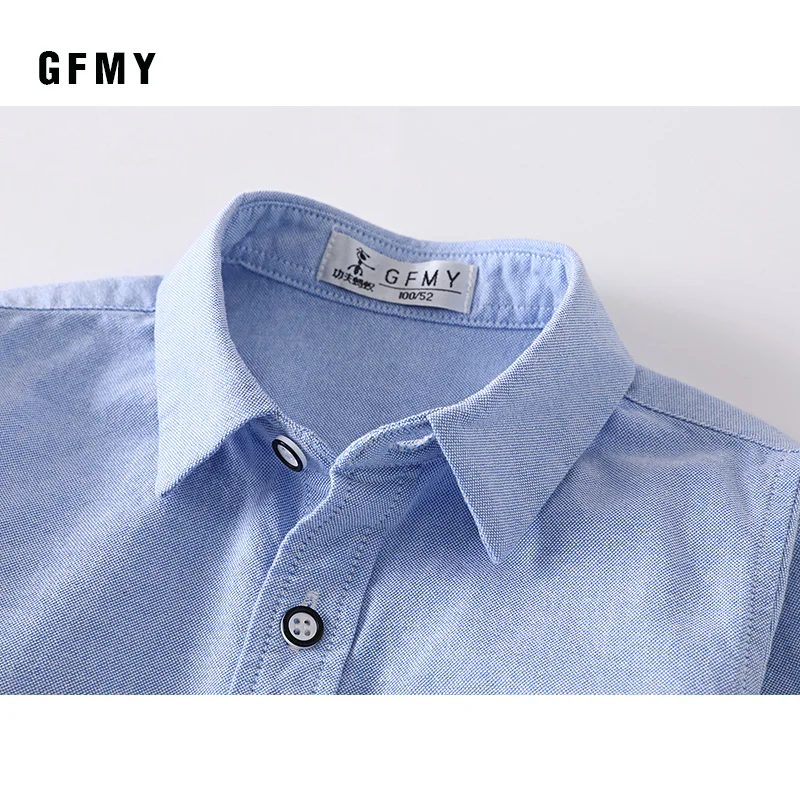 GFMY 2020 Spring 100% Oxford Textile Cotton Full Sleeve Solid Color Blue Boys White Shirt 3T-14T Kid Casual School Clothes 9005