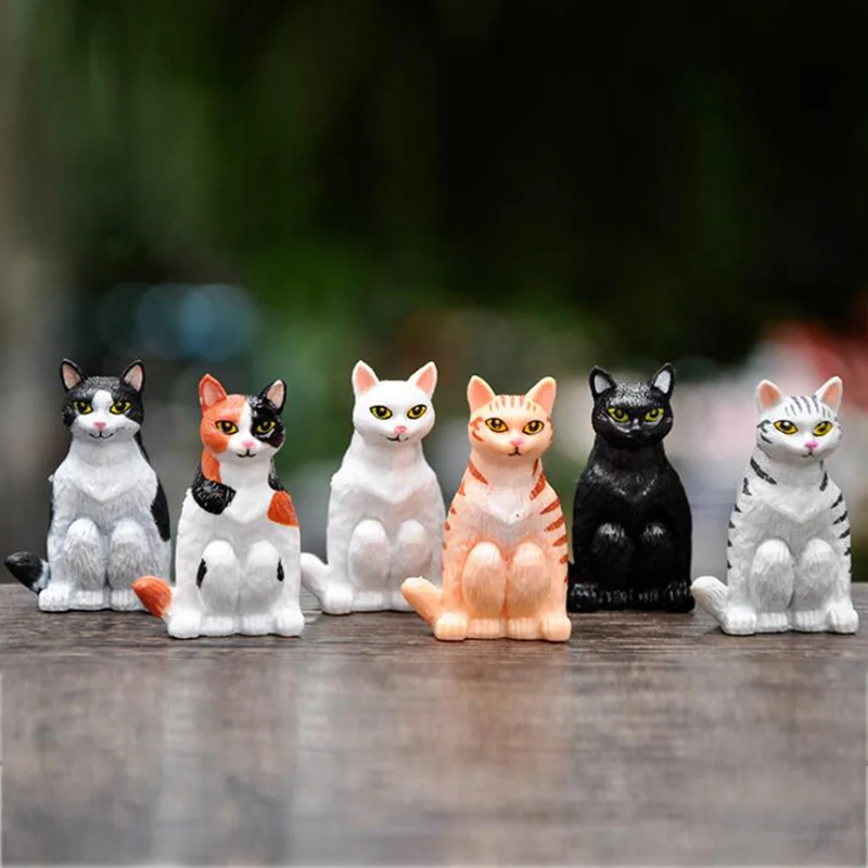 

6PCS/Lots Cute Squatting Cats Kitten Mini Figure Statue Figurine Ornament Miniatures Home Garden Decor Models Toys DIY Gifts