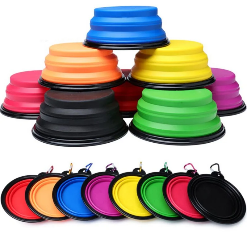 Silicone Foldable Dog Bowl Candy Color Outdoor Travel Portable Puppy Doggy Food Container Water Feeder Dish Feeding Bowl