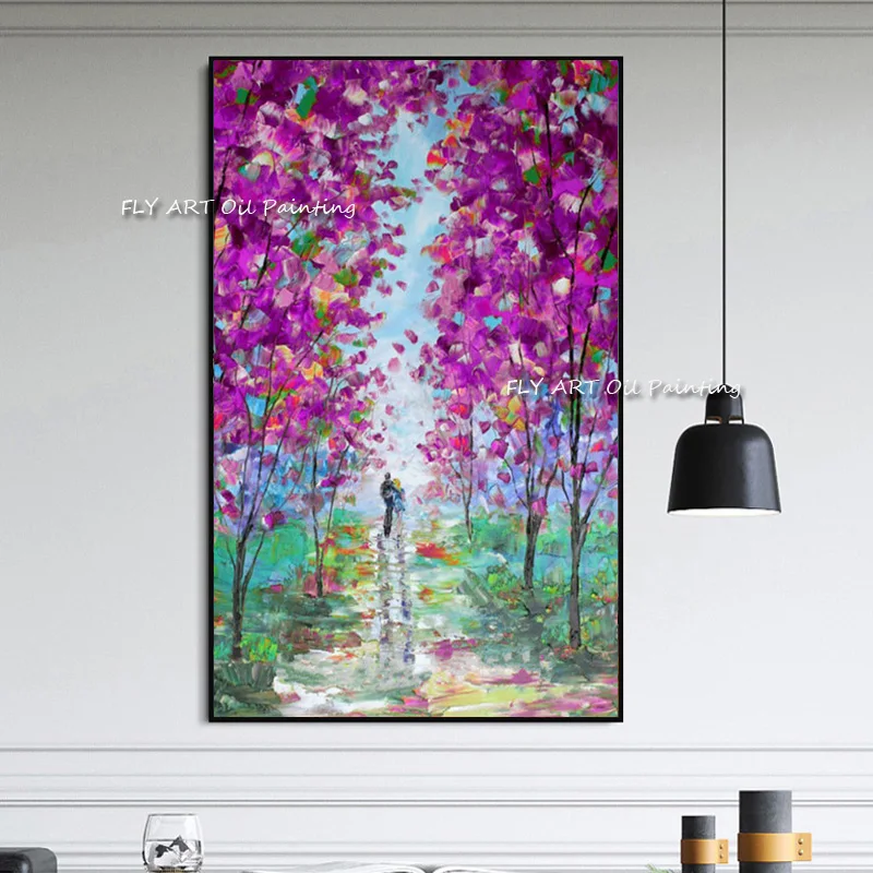 

Modern Purple Abstract Canvas Art Wall Hanging Artwork 100% Handmade Large Size Tree Forest Oil Painting For Hotel Wall Decor