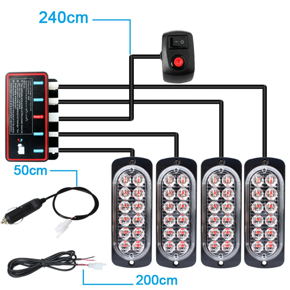 48LED Car Strobe Flashing LED Lights Lamp Emergency Orange Strobe Lights 12V  Flashing Car Light Strobe Car Warning Light
