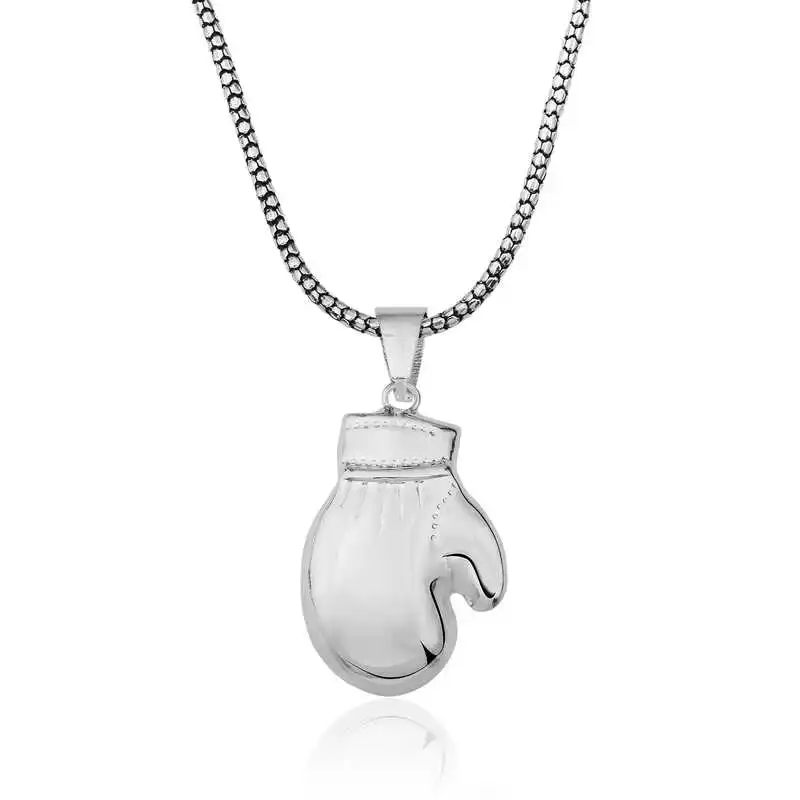 Silver Boxing Glove Male Necklace 925 Sterling Men Jewelry Wedding Party Birthday Gift - Box - Pendant - Chain Choker - Man - Fashion