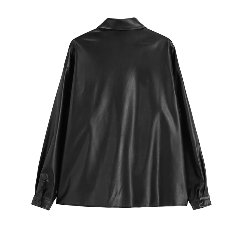 Chaqueta holgada de piel sintética para mujer, chaqueta clásica de motociclista, abrigo básico negro para otoño e invierno, novedad de 2021