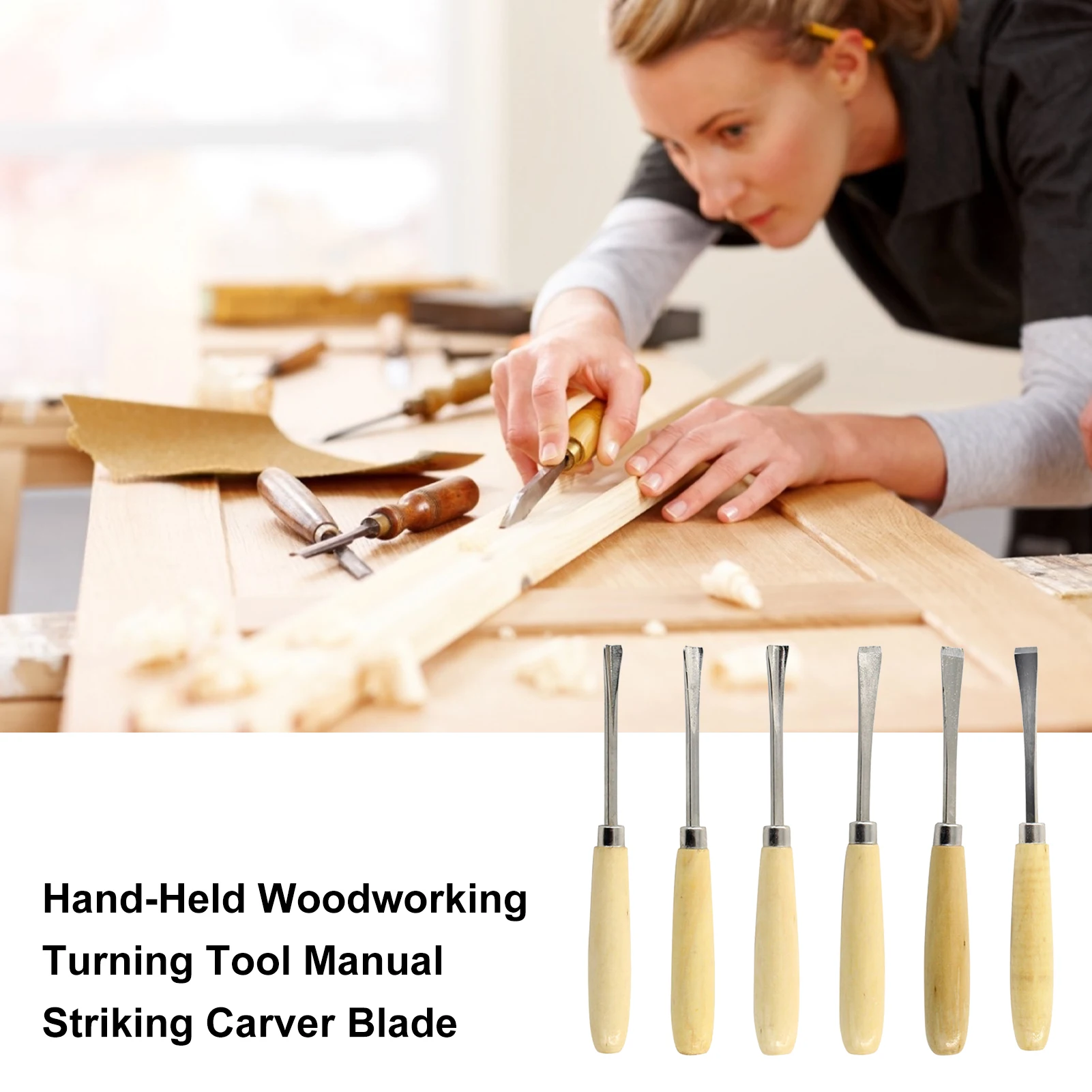 6Pcs/Set Hand-Held Wood Carving Set Wood Working Tools Chisel Kit Carvers Craving Knife Manual Striking Carver Blade