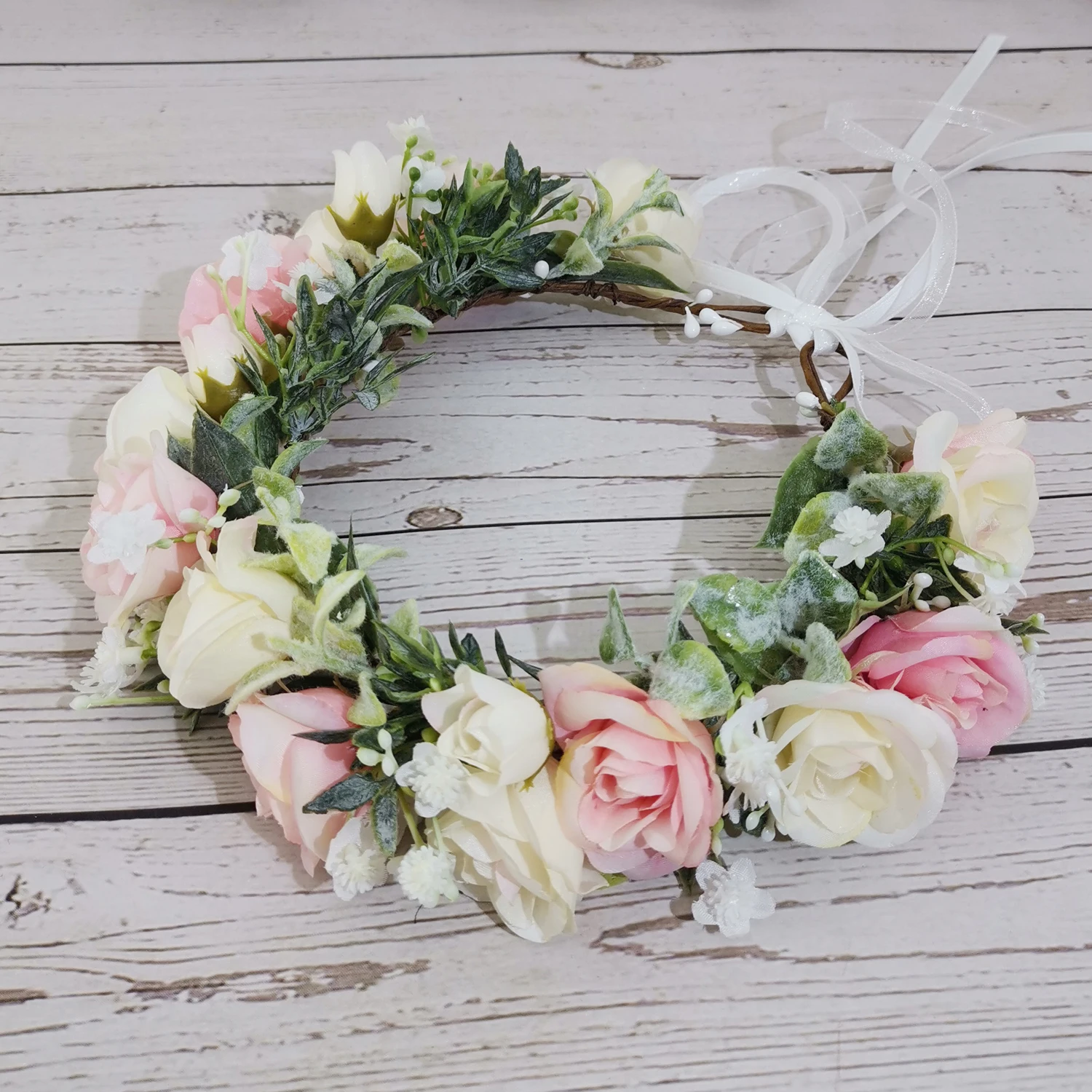 

Rose Gypsophila Flower Crowns Wreath Girls Headband Wedding Hair Accessories Headdress Women Floral Garland Bridal Headwear