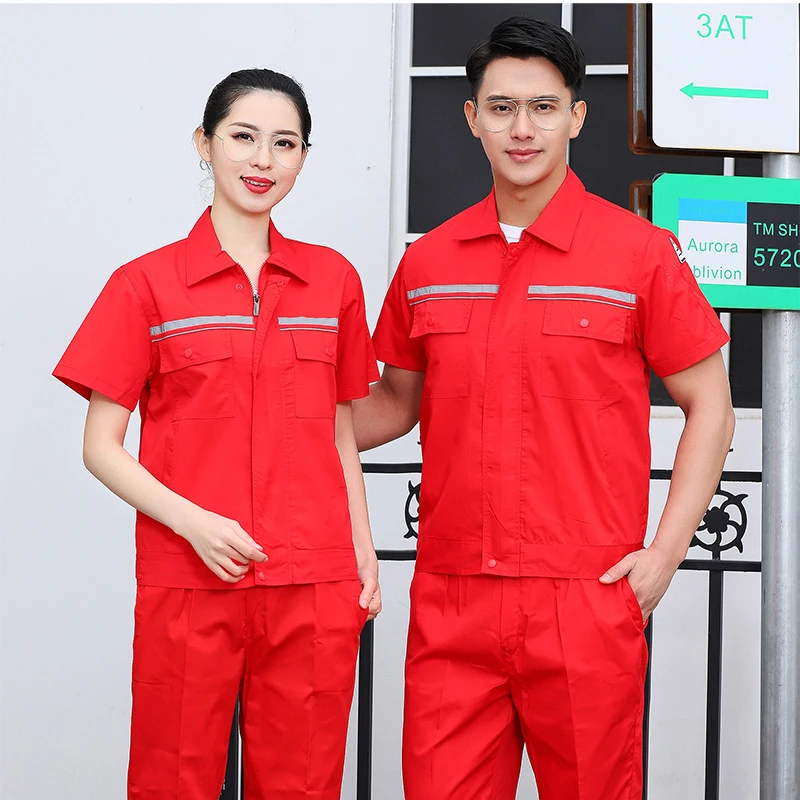 2021 Summer Working Suit Reflective Work Clothes Men Women Anti-static Electric Factory Gas Station Workshop Durable Uniforms4xl