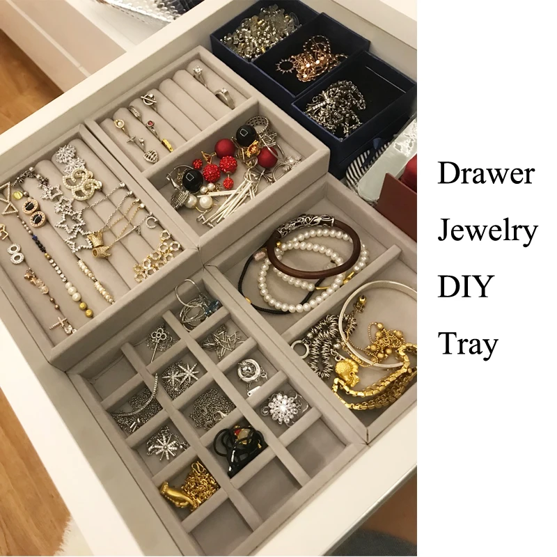 

Fashion Hot Sale DIY Rings Bracelets Gift Box Jewelry Storage Tray Jewellery Organizer Earrings Holder Small Size Fit Most Room