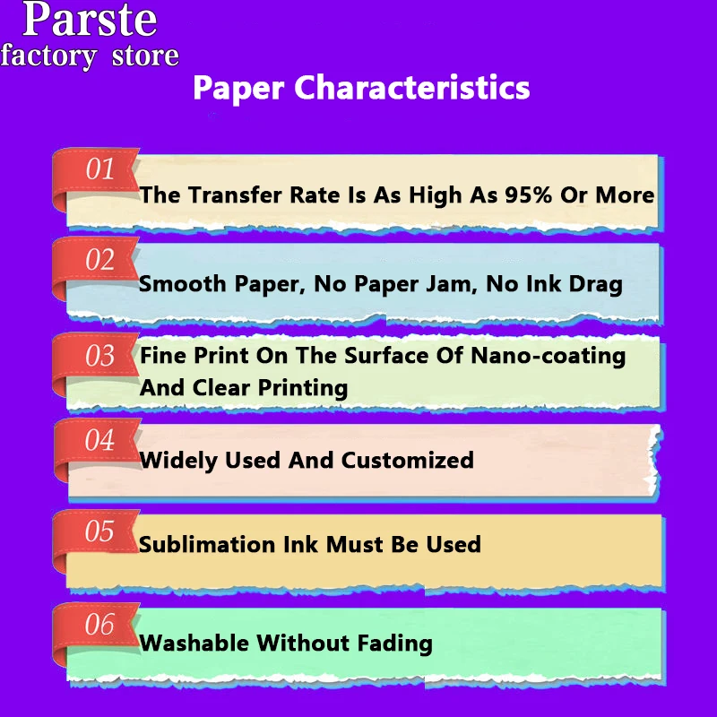 100 PCS A4 Heat Sublimation Transfer Paper For Polyester T-Shirt Fabrics Cloth Phone Case Printing Design For Inkjet Printers