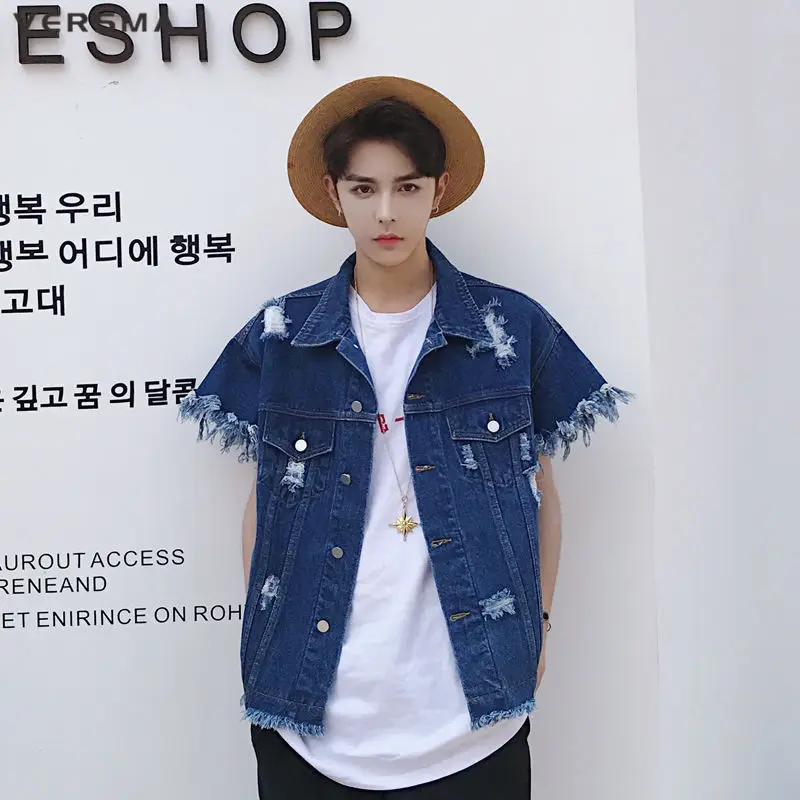 

VERSMA Hip Hop Streetwear Ripped Vintage Men Motorcycle Denim Jean Vest Waistcoat Men Casual Cowboy Denim Sleeveless Vest Jacket