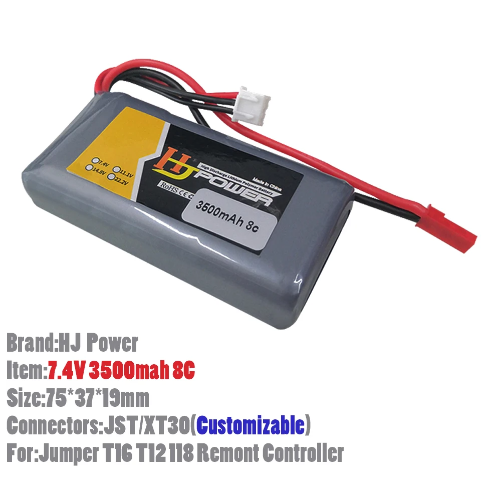 HJ Power 7.4V 3500MAH 8C XT30 JST Customizable Connectors For Jumper T16 T12 T18 TX16S Remote Controller Transmitter