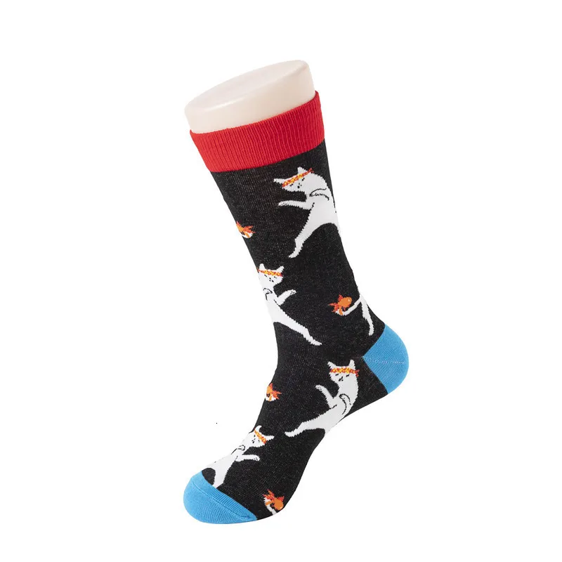 1 Pair Men Socks Combed Cotton Cartoon Animal Insect Cat Printed Calcetines Novelty Funny Happy Socks Calcetines Hombre