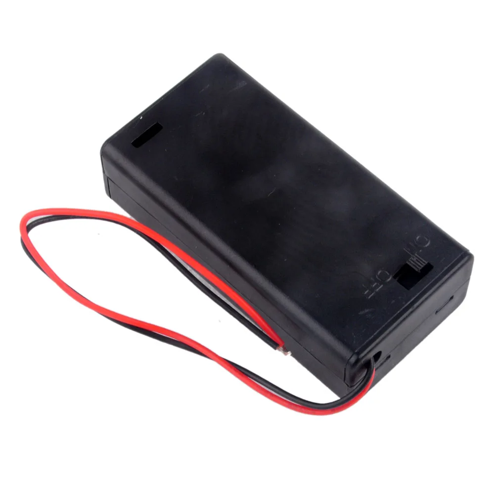 10PCS 3V Black 2 Cell Slot Battery Holder Storage Case Box for 2PCS AA Battery with Cover ON/OFF Switch