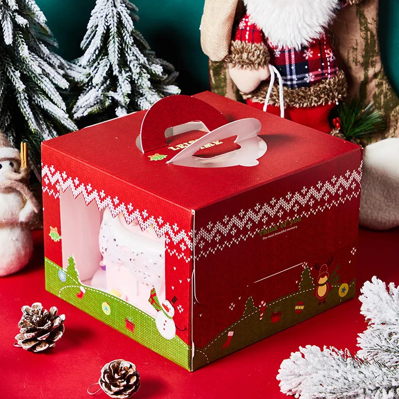 Christmas Baking Tool, Candy Packing Box, Transparent Window, Small Cake Box, Santa Claus Swiss Roll Paper Box, Collapsible Gift