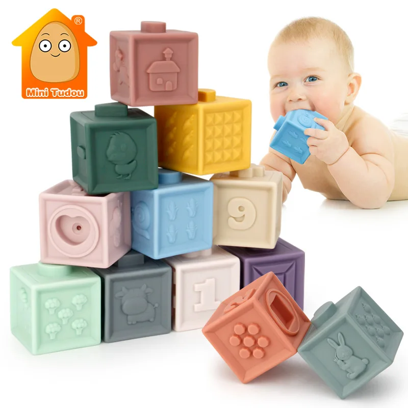 

Baby Toys Soft Building Blocks Silicone Teethers Sensory Grasp 3D Touch Hand Balls Massage Squeeze Rubber For 13 24 Months Gift